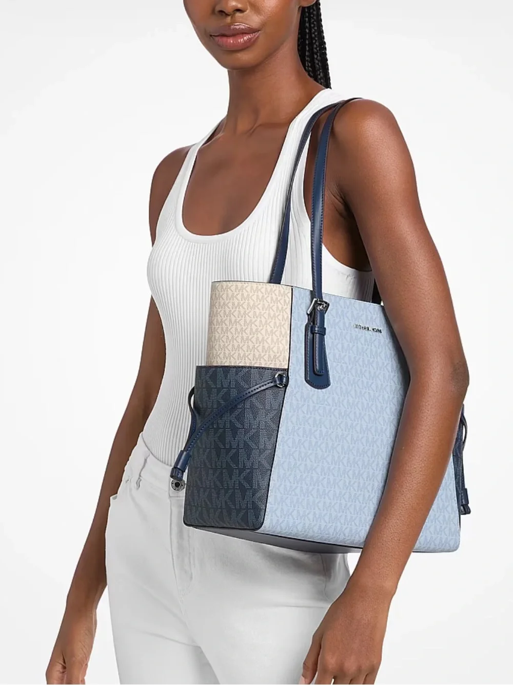 Michael Kors Voyager Large Color-Block Signature Logo Tote Shoulder Bag - Picture 12 of 12
